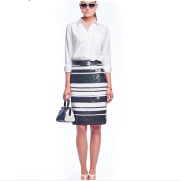 Kate Spade sequins pencil skirt Womens Size 2 black white stripe party evening - Picture 2 of 12